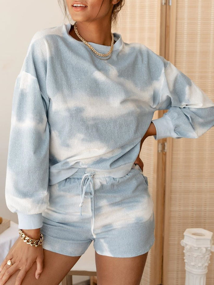 Casual Loose Tie-dye Round Neck Two-piece Suit