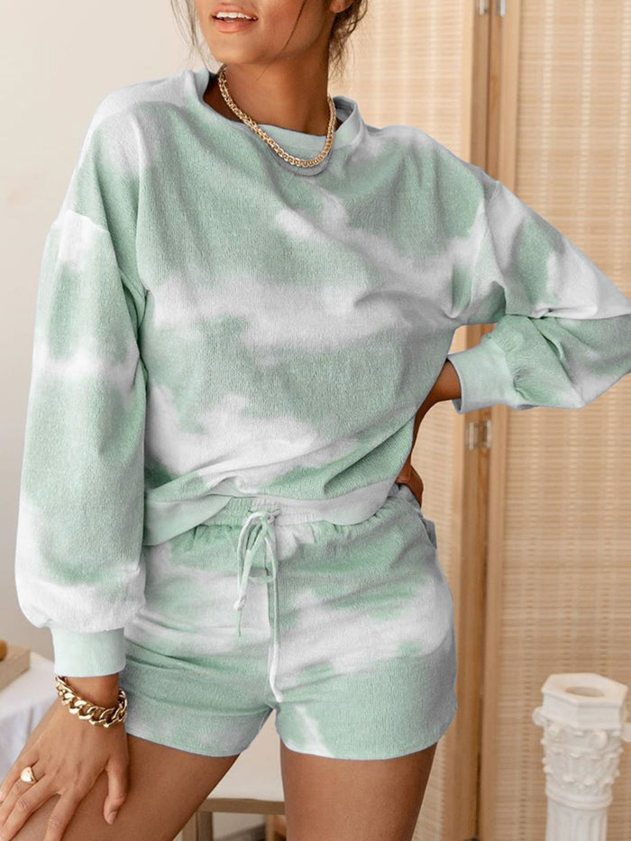 Casual Loose Tie-dye Round Neck Two-piece Suit