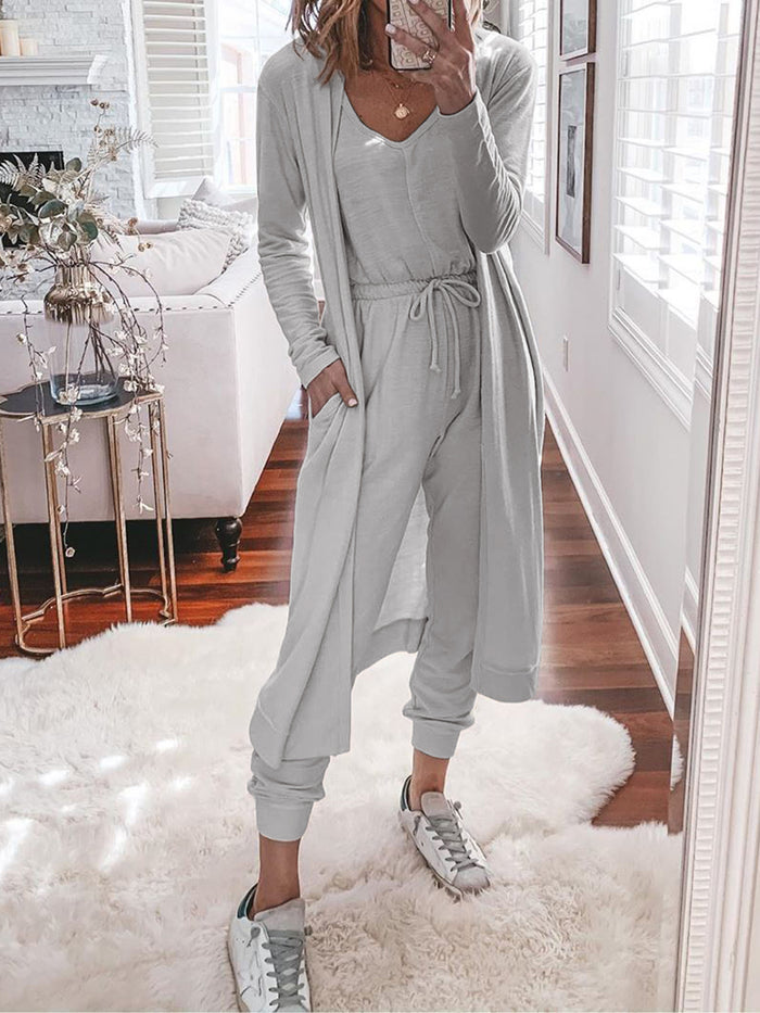 Casual Loose Top Pants Jacket Knitted Three Piece Suit
