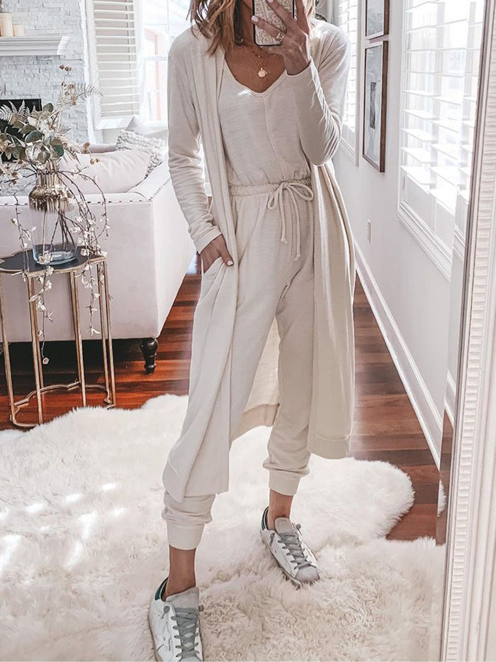 Casual Loose Top Pants Jacket Knitted Three Piece Suit