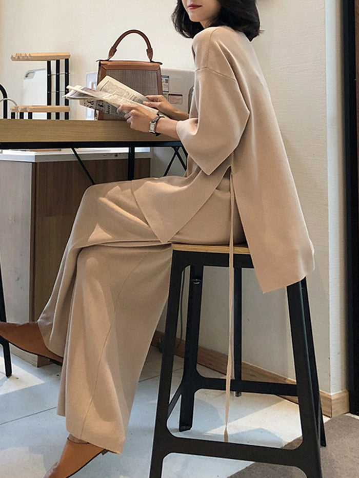 Casual Loose Top Pants Knitted Suit