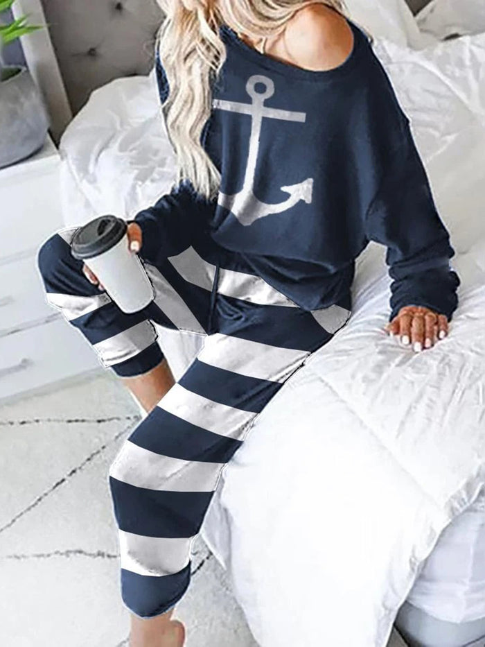 Casual Loose Top Striped Pants Set