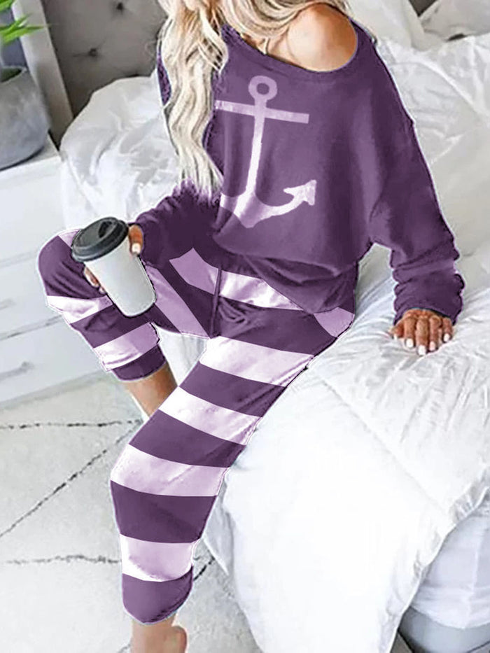 Casual Loose Top Striped Pants Set