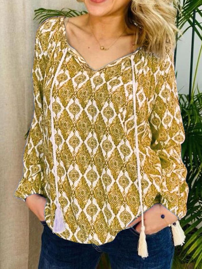 Casual Loose Totem Printed Short Sleeve Top