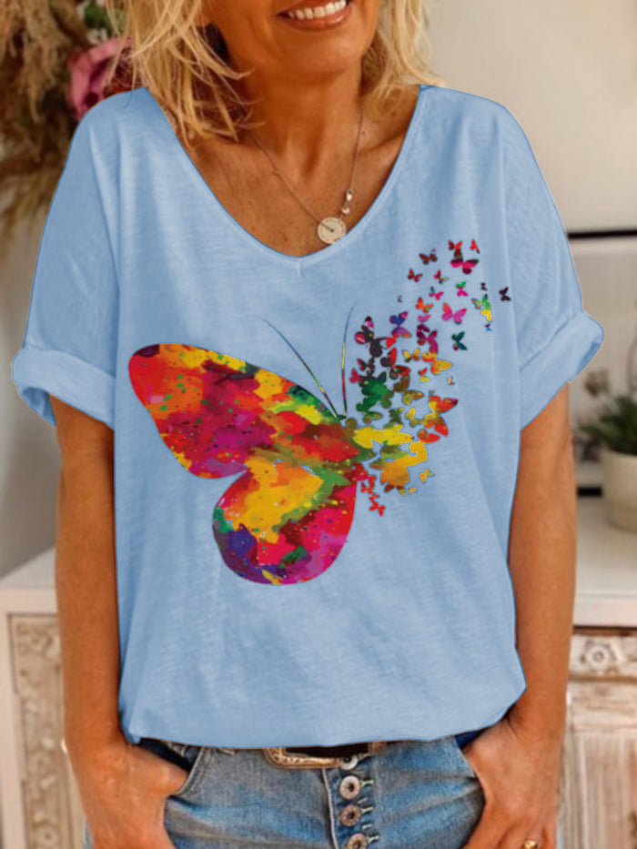 Casual Loose V-Neck Butterfly T-Shirt Top