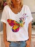 Casual Loose V-Neck Butterfly T-Shirt Top