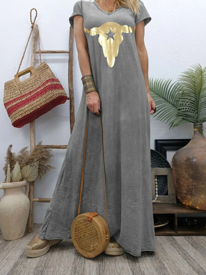 Casual Loose V Neck Long Sleeve Maxi Dress
