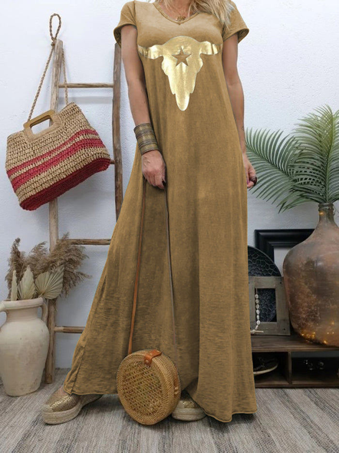 Casual Loose V Neck Long Sleeve Maxi Dress