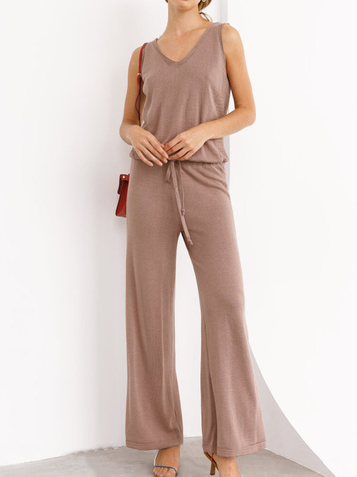Casual Loose V-neck Solid Color Two-piece Suit