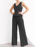 Casual Loose V-neck Solid Color Two-piece Suit