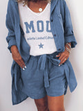 Casual Loose V-Neck T-Shirt Shorts Shirt Three-Piece Suit