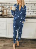 Casual Loose V-Neck Top Pants Starry Sky Suit