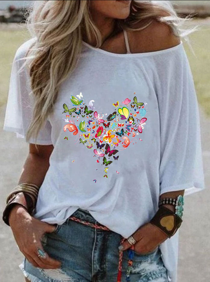 Casual Love Butterfly Holiday Short Sleeve Top