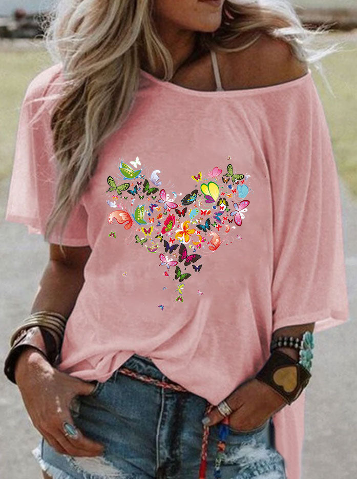 Casual Love Butterfly Holiday Short Sleeve Top