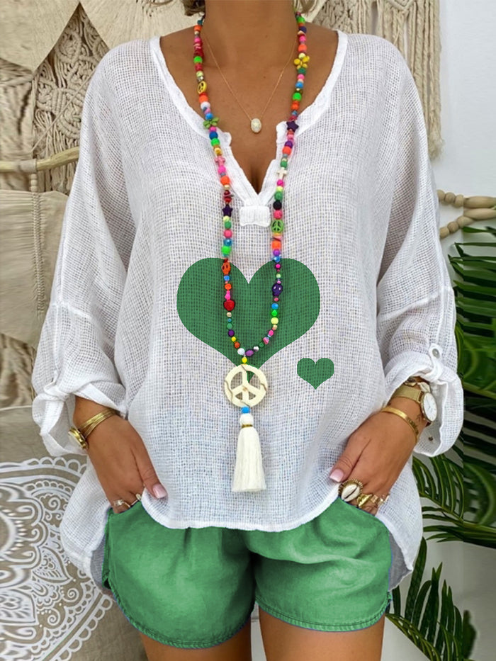 Casual Love Print Short Sleeve Suit
