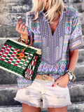 Casual Printed V-Neck Top