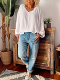 Casual Pure Color Long Sleeve V-Neck T-Shirts