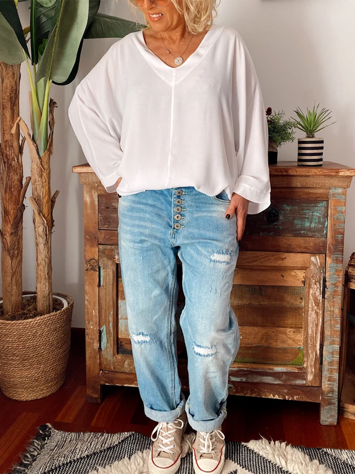 Casual Pure Color Long Sleeve V-Neck T-Shirts