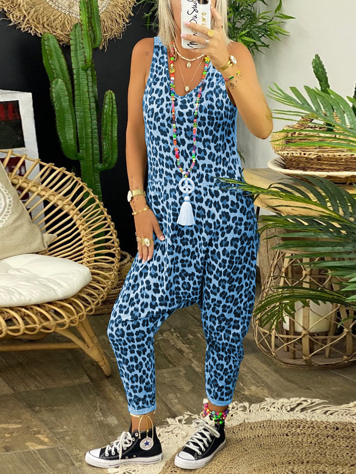 Casual Retro Loose Leopard Jumpsuit