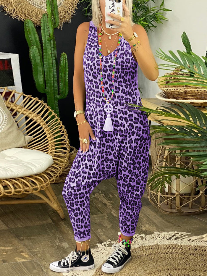 Casual Retro Loose Leopard Jumpsuit