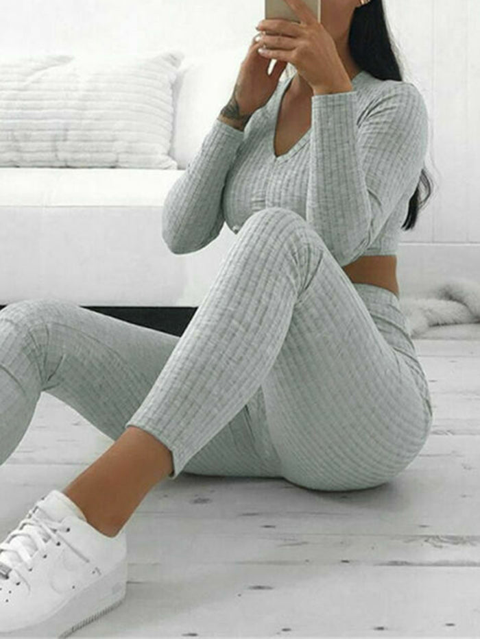 Casual Round Neck Knitted Suit