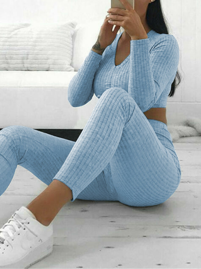 Casual Round Neck Knitted Suit
