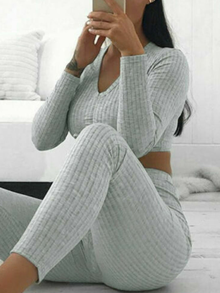Casual Round Neck Knitted Suit