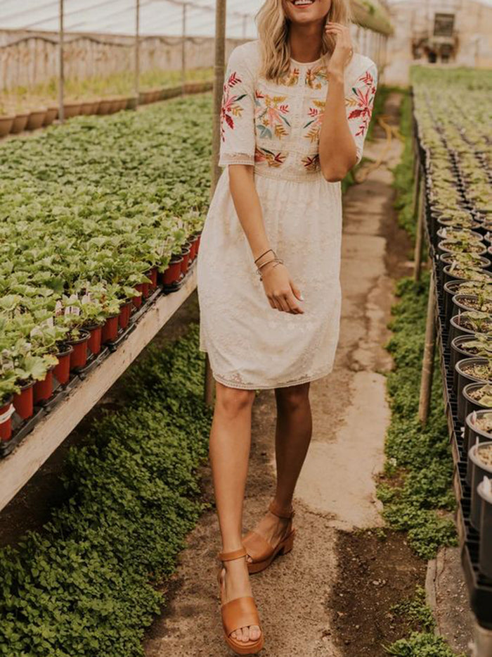 Casual Round Neck Printed Dress