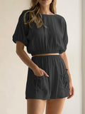 Casual Round Neck Short Sleeve Solid Color Two-piece Suit