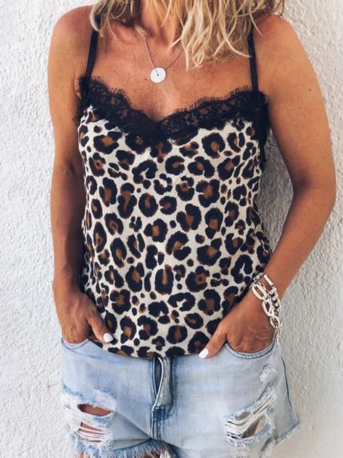 Casual Sexy Vacation Leopard Strap T-shirt