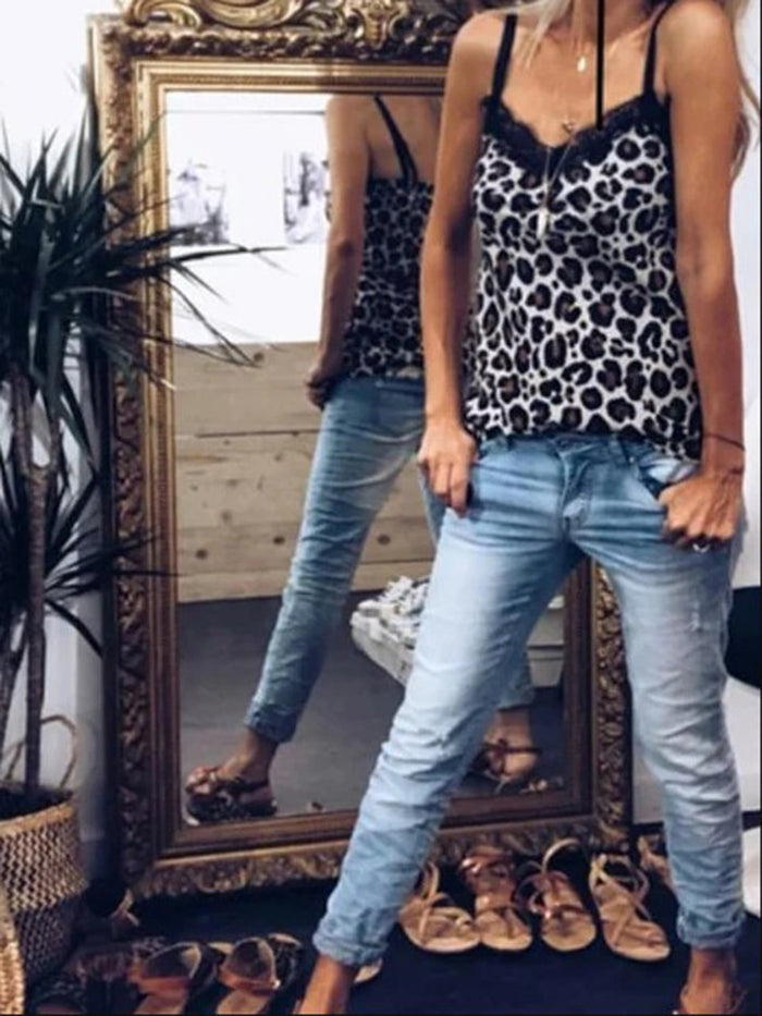 Casual Sexy Vacation Leopard Strap T-shirt
