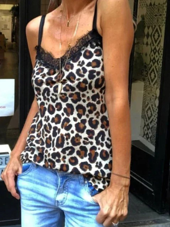 Casual Sexy Vacation Leopard Strap T-shirt