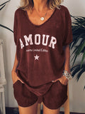 Casual Short Sleeve Printed Suit