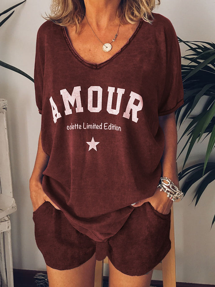 Casual Short Sleeve Printed Suit