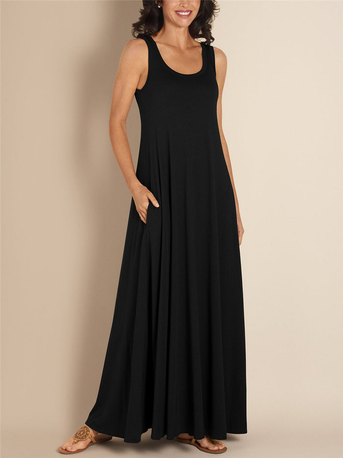 Casual Simple Loose Round Neck Long Dress