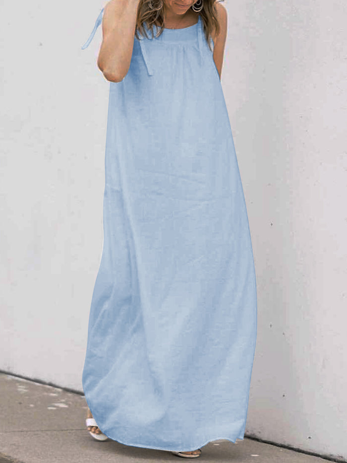 Casual Sleeveless Round Neck Solid Color Dress