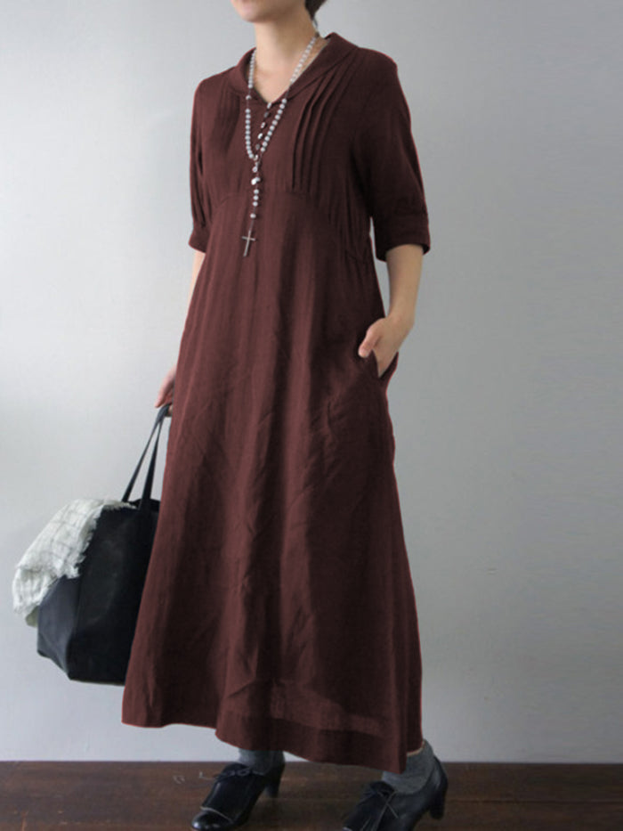 Casual Solid Color Fashion V-neck Dress