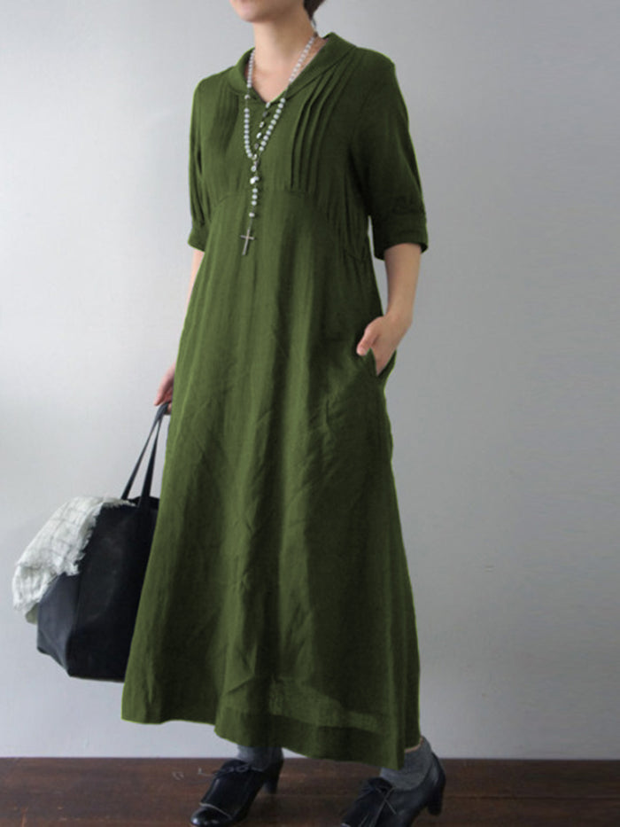 Casual Solid Color Fashion V-neck Dress