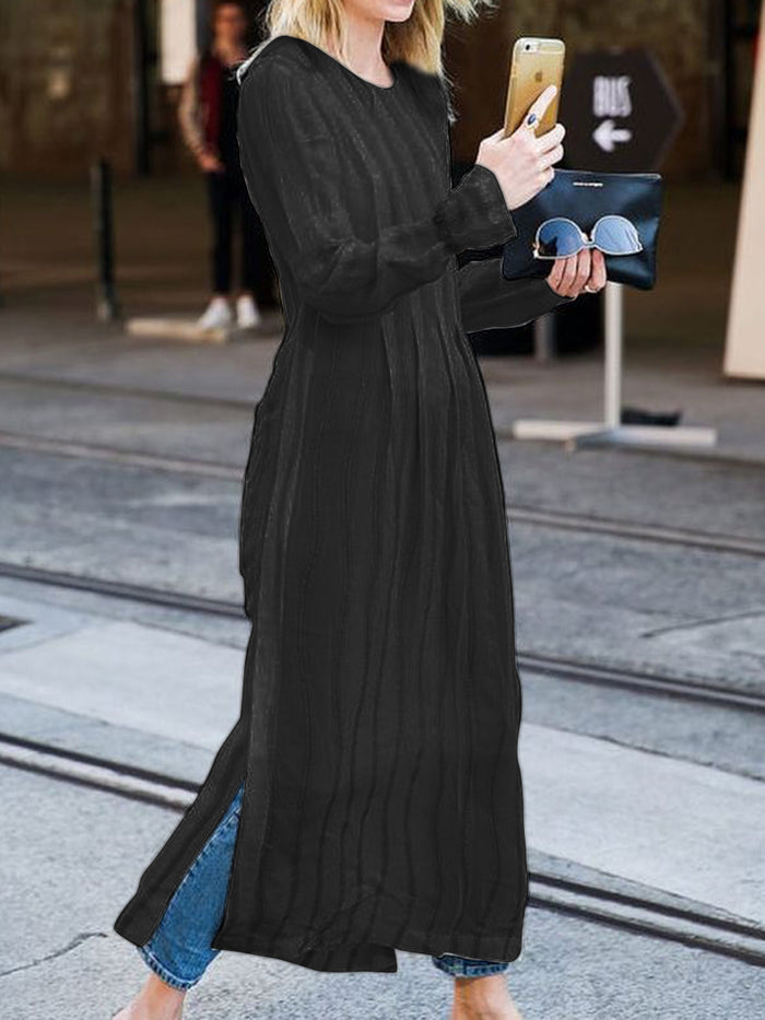 Casual Solid Color Long Sleeve Split Dress