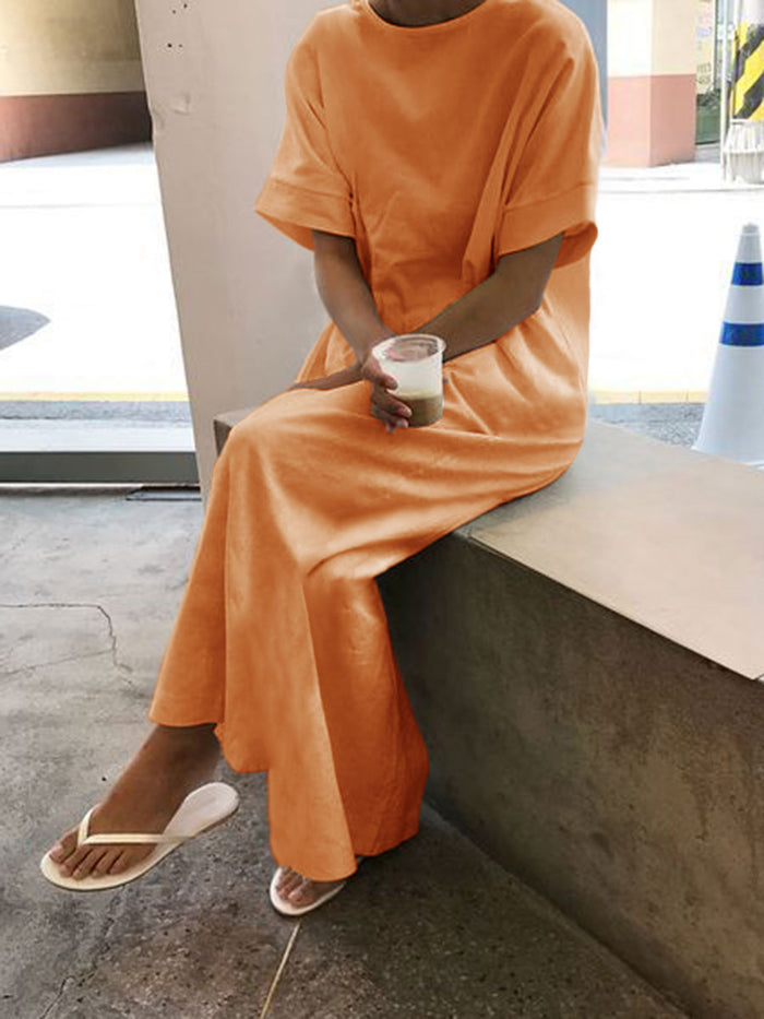 Casual Solid Color Round Neck Dress