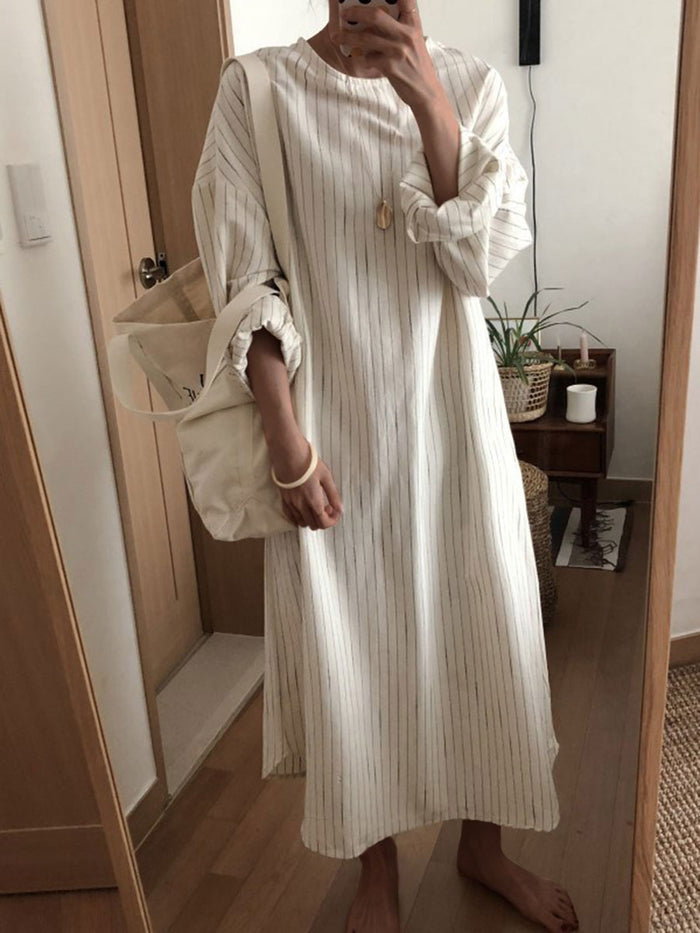 Casual Solid Color Round Neck Loose Dress