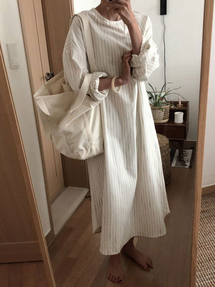 Casual Solid Color Round Neck Loose Dress