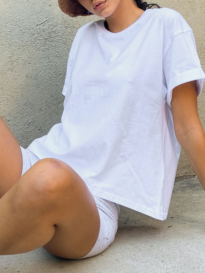 Casual Solid Color Round Neck Short Sleeve Two-piece Suit