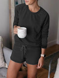 Casual Solid Color Round Neck Top Two-piece Suit