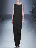Casual Solid Color Sleeveless Round Neck Jumpsuit