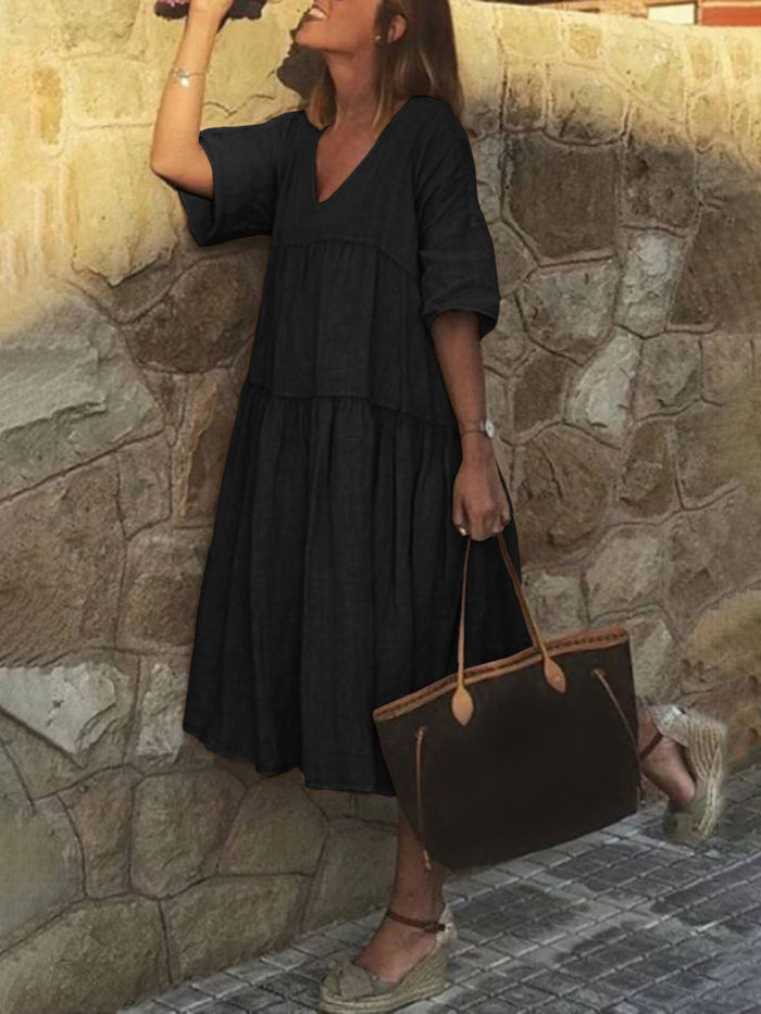 Casual Solid Color V-neck Dress