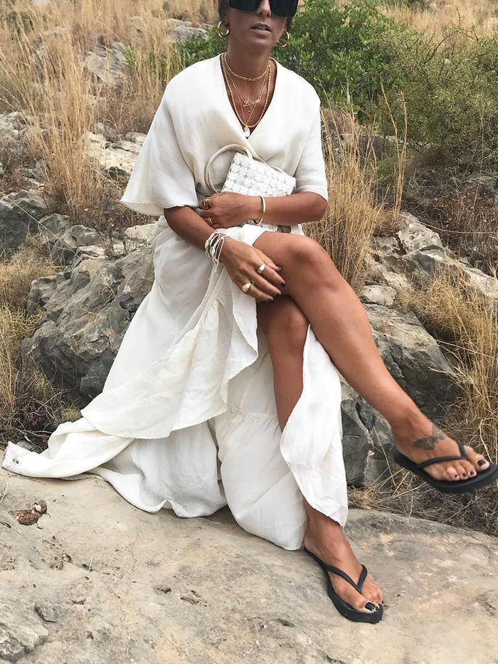 Casual Solid Color V-neck Tunic Dress