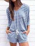 Casual Star Print Top and Drawstring Wide-leg Slacks Suit