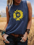 Casual Sunflower Graphic Print Sleeveless T-shirt