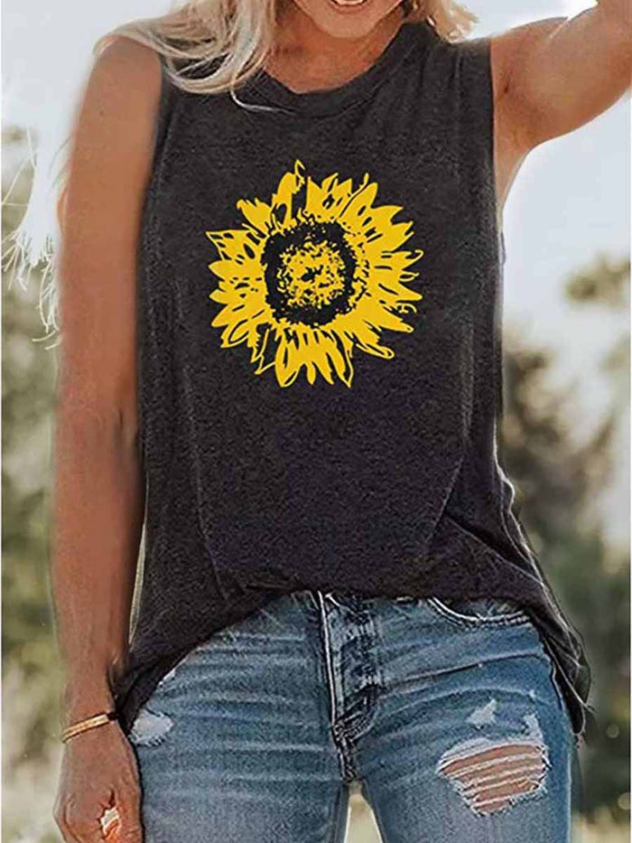 Casual Sunflower Graphic Print Sleeveless T-shirt